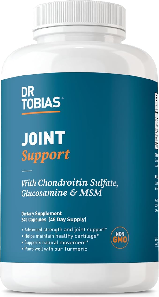 Dr. Tobias Joint Support Supplement with Glucosamine Chondroitin MSM Supports Connective Tissue Function &amp Flexibility Extra Strength Joint Supplements for Men &amp Women 240 Capsules