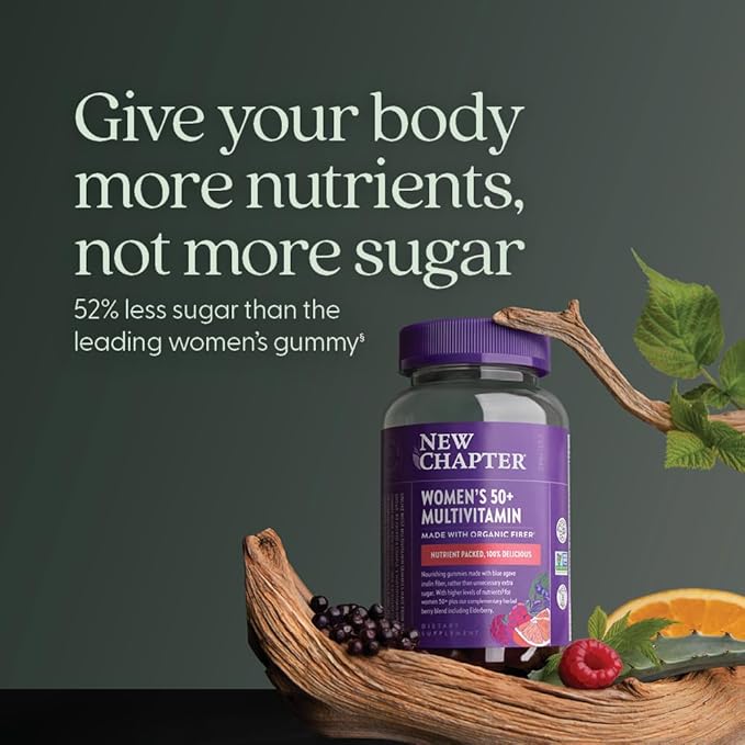 New Chapter Women’s 50+ Multivitamin Gummies – 52% Less Sugar Women’s Healthy Aging Gummy Vitamins with Vitamin C B Vitamins &amp Zinc Non-GMO Gluten Free Berry Citrus Flavored 90 ct
