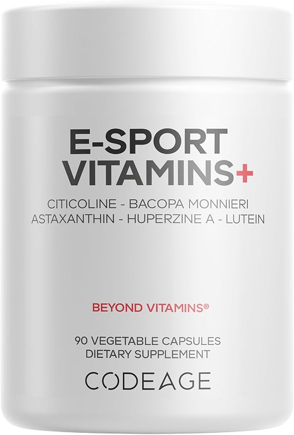 Codeage E-Sport Vitamins+ Citicoline Cognizin Bacopa Monnieri Supplement Multivitamins Astaxanthin L-Theanine Ginkgo Biloba Acetyl-L-Tyrosine Huperzine A Lutein Esport Gaming - 90 Capsules