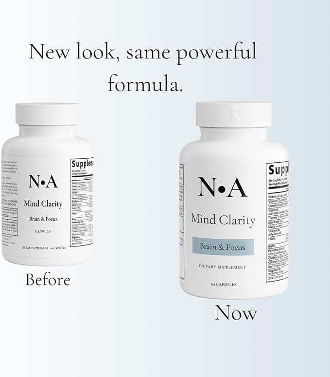 N•A Mind Clarity Brain Supplement - Nootropic for Memory Focus &amp Mental Clarity with DMAE GABA Bacopa Phosphatidylserine - Complete Multivitamin + DHA - 60 Veggie Capsules Made in USA