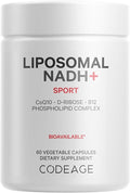 Codeage Liposomal NADH+ Supplement - NADH Vitamin B12 D-Ribose as Bioenergy Ribose CoQ10-2-Month Supply - Liposomal Delivery - β-Nicotinamide Adenine Dinucleotide Pills - Non-GMO - 60 Capsules