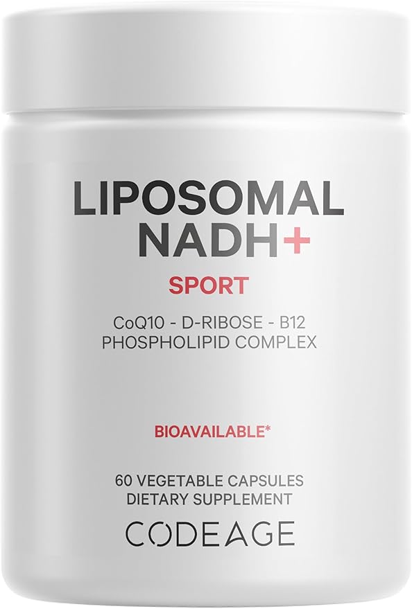 Codeage Liposomal NADH+ Supplement - NADH Vitamin B12 D-Ribose as Bioenergy Ribose CoQ10-2-Month Supply - Liposomal Delivery - β-Nicotinamide Adenine Dinucleotide Pills - Non-GMO - 60 Capsules