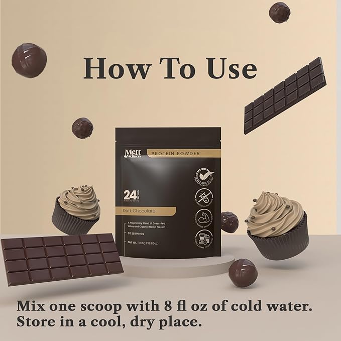 Dark Chocolate Grass-Fed Whey + Hemp Heart Protein Powder with Bovine Collagen | 24g Protein per Serving | Supports Digestion &amp Daily Wellness | 2.4 lbs (30 Servings)
