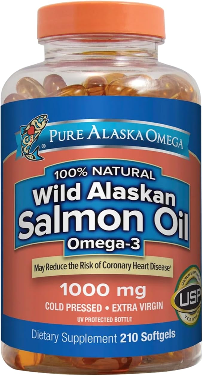 Omega-3 Wild Alaskan Salmon Oil 1000mg Softgels - Omega 3 Wild Alaskan Fish Oil Softgels Salmon Oil for Humans - 210 Count (Pack of 1)