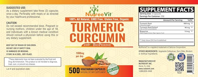 NutreeVit Turmeric Curcumin (180 Capsules)