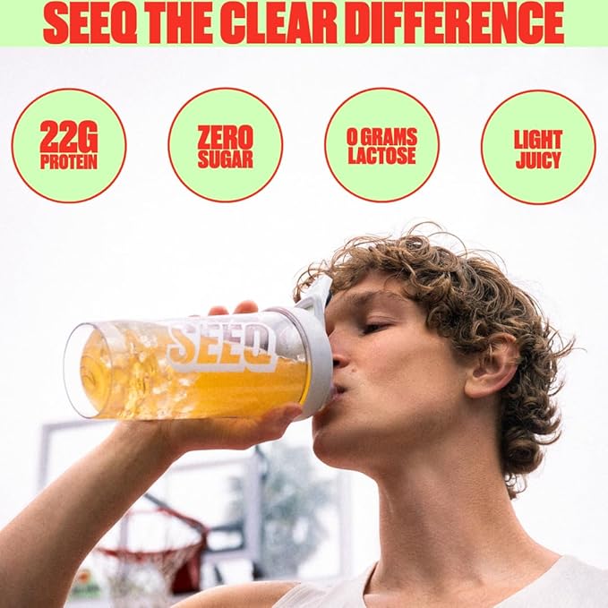 SEEQ Clear Whey Isolate Protein Powder Watermelon Wave 22 Servings 22g Protein Per Serving Sugar-Free Keto-Friendly Soy-Free Clear Protein Powder Juice-Like Protein
