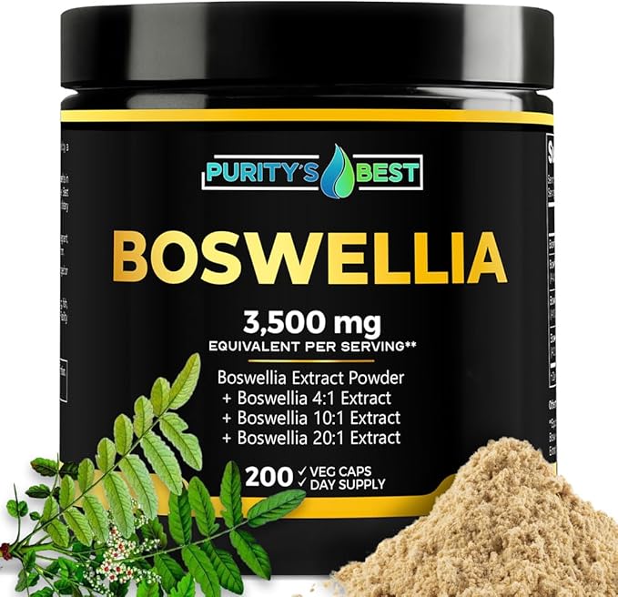 Purity’s Best BOSWELLIA SERRATA 4X + 10x + 20x ExtractImmune Support and Muscle Relief 200 Veggie Caps 100% Vegan