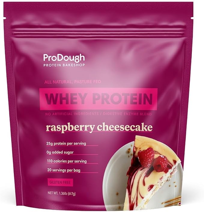 ProDough Gourmet Whey Isolate Hydrolized Protein Powder for Shake Mix- Easy Digest Enzyme Blend 25g Protein per Serving Natural Ingredients Gluten Free Keto Friendly (Rasberry Cheesecake)