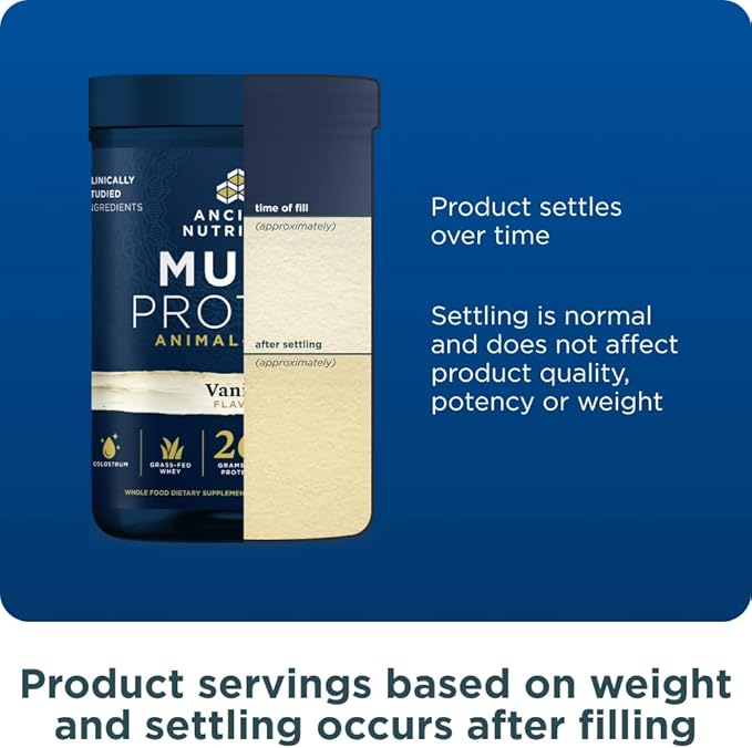 Ancient Nutrition Multi Protein Animal Based Powder 26g Protein Grass Fed Whey Bone Broth Collagen Peptides Colostrum &amp Probiotics Supports Joint &amp Gut Health Vanilla 15 Servings