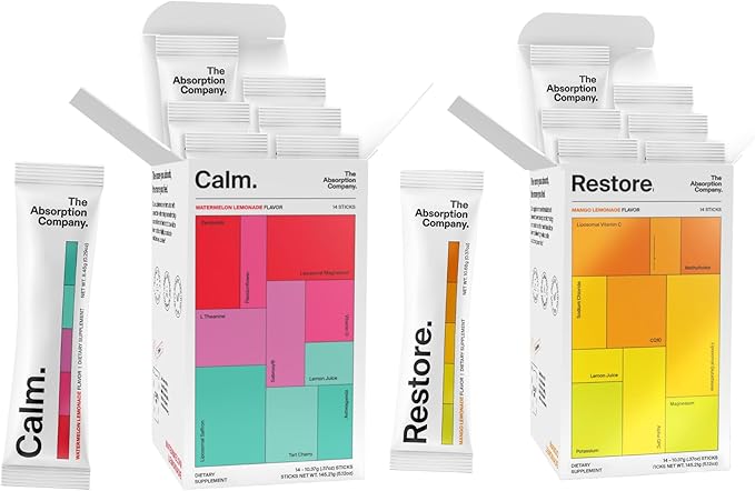 Calm Drink Mix - Supports Cortisol Regulation and Mood - Watermelon Lemonade Flavor &amp Electrolyte Powder Packets - Workout Recovery &amp Hydration Drink - Mango Lemonade Flavor (14 Sticks)