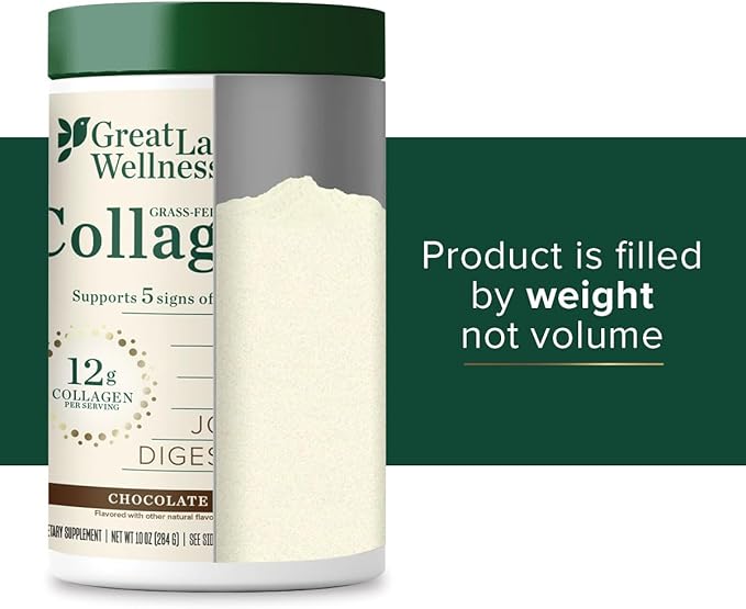 Great Lakes Wellness Collagen Peptides Powder for Skin Hair Nails Joints &amp Digestion - Chocolate Flavored - Quick Dissolve Hydrolyzed Non-GMO Kosher - 10 oz