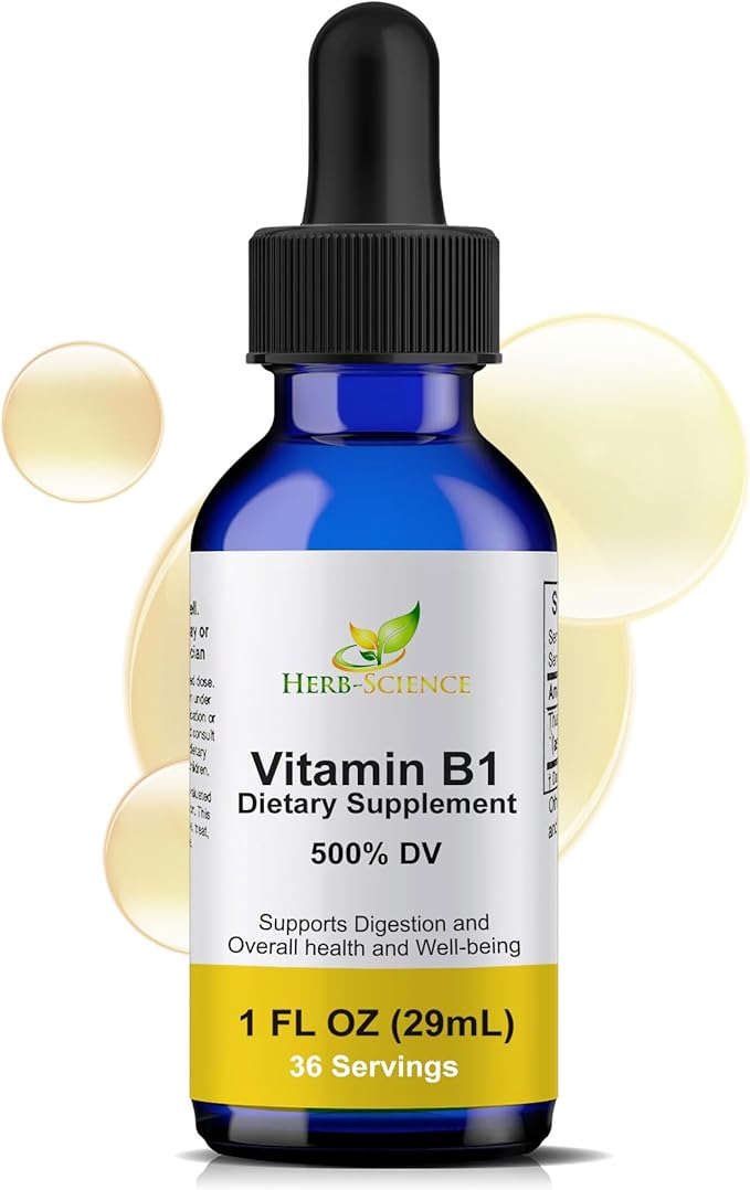 Vitamin B1 Liquid Drops – Thiamine Supplement High Potency 500% DV 36 Servings 1 fl oz