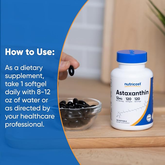 Nutricost Astaxanthin 12mg Non-GMO and Gluten Free 120 Softgels (4 Month Supply)