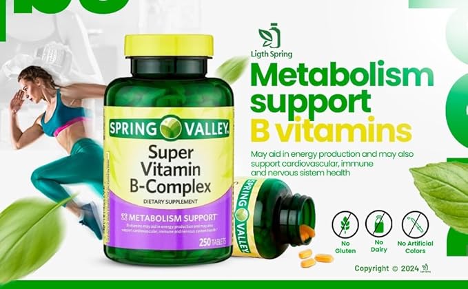 Super Vitamin B-Complex Tablets 250 + Spring Super Vitamin B-Complex Tablets Dietary Supplementt Bundle Exclusive Better Ligth&ampSpring Guide