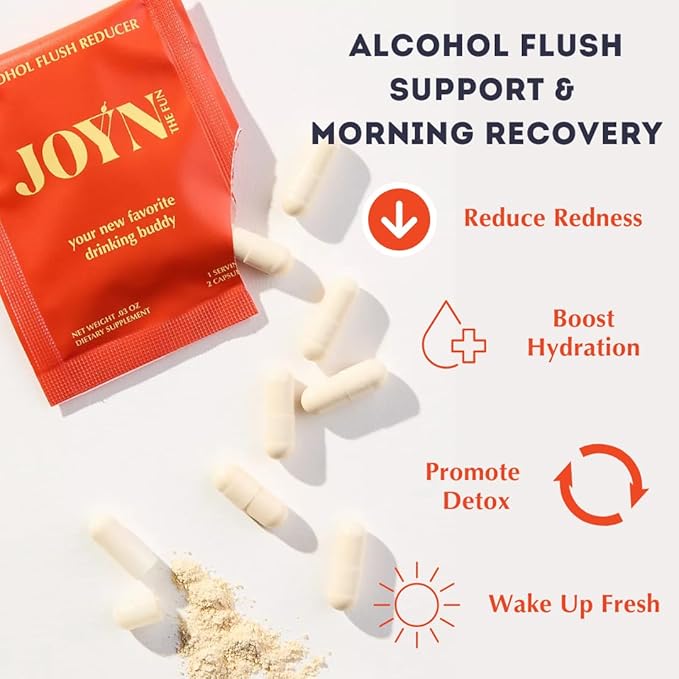 JOYN Supplement for Alcohol Flush Prevention Detox Liver Support Asian Glow Relief | Feel Better Before &amp After Drinking | Vitamin with DHM Milk Thistle Glutathione Vitamin B12 | 10 Servings