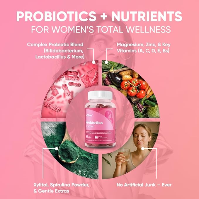 Probiotics for Women Gummies - Multiple Probiotics &amp Red Elm - Supports Gut Flora Feminine Health &amp Immune Function - 60 Active Daily Gummies (1PCS)