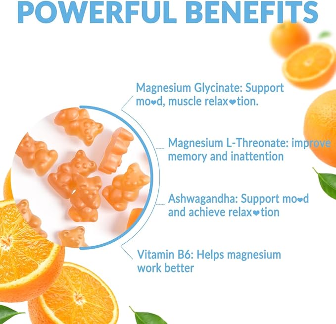 Magnesium Glycinate Gummies Magnesium Glycinate with L-Threonate Ashwagandha L-Theanine Magnesium Supplements for Women &amp Men