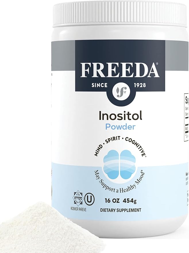 FREEDA Pure Myo-Inositol Powder – Vitamin B8 for Hormone Mood &amp Cellular Health – Supports Fertility Focus Energy &amp Nervous System Function – Kosher Vegan Non-GMO Gluten-Free (16 oz)
