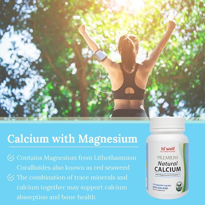 (Pack of 3) Hi Well Premium Natural Calcium with Magnesium &amp Vitamin D 120Vegetarian Capsules
