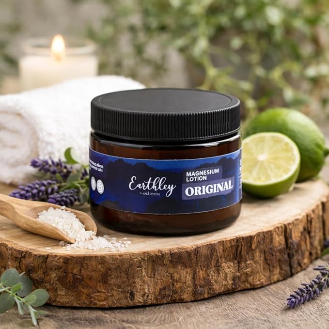 Earthley Wellness Magnesium Lotion Parent's Picks Award-Winner Magnesium Cream for Promoting Relaxation Rest &amp Muscle Recovery Natural Non-Itchy Fast-Absorbing Formula (6oz Original Lavend