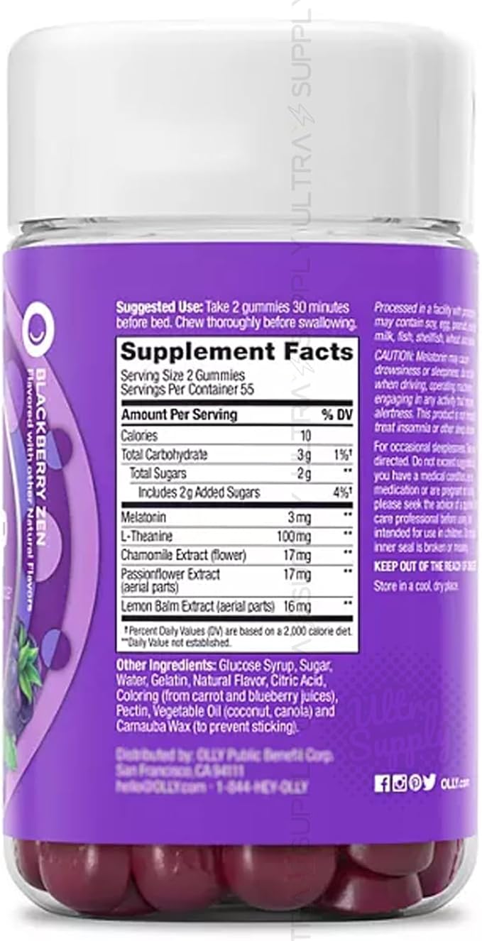 Melatonin Sleep Gummies with L-Theanine &amp Chamomile – Blk Berry Flavor Non-Habit Forming Gluten Free 110 Count