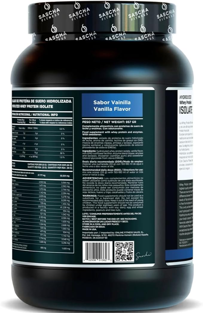 SASCHA FITNESS Hydrolyzed Whey Protein Isolate100% Grass-Fed (2 Pounds Vanilla)