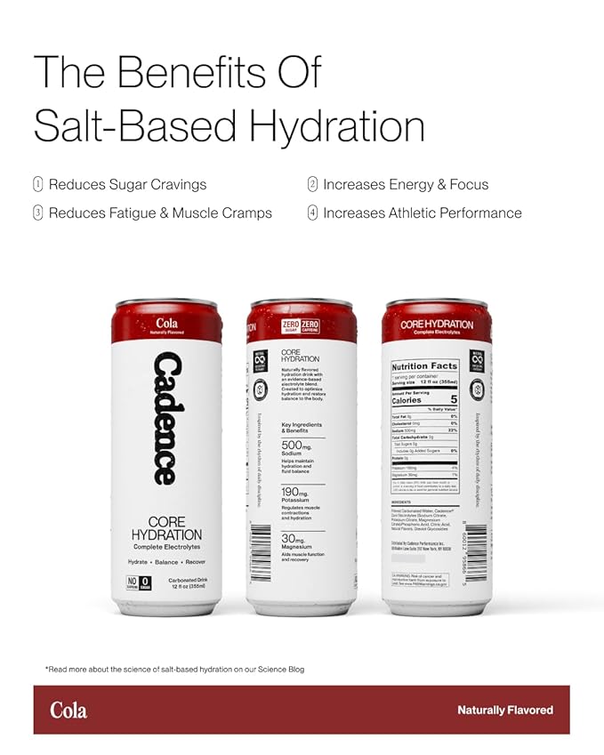 Cadence Electrolyte Drink - Crisp Cola Flavor 355ml x 12 | Science-Backed Hydration | Zero Sugar Zero Caffeine| Sodium Potassium &amp Magnesium for Performance &amp Recovery
