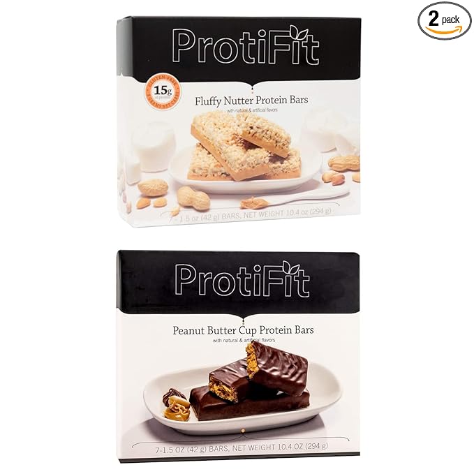 PROTIFIT - Low Calorie Fluffy Nutter &amp Peanut Butter Cup Protein Bar 2 Pack High Protein 15g Protein Low Carb Low Sugar Ideal Protein Compatible 7 Servings Per Box (2 Pack)