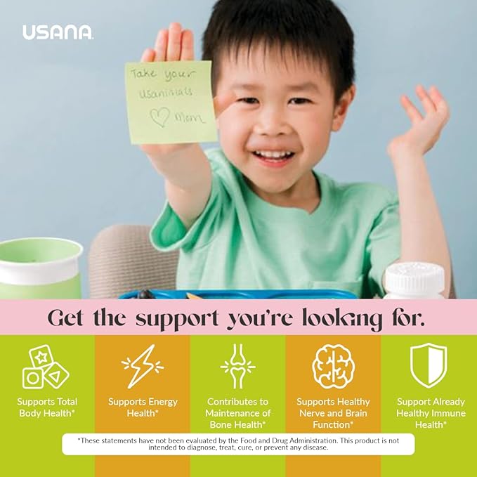 USANA Usanimals Multivitamin for Kids - Daily Chewable Tablets with Vitamins A C D E B6 B12 Zinc Iron - Supports Immune Bone &amp Brain Health - Essential Nutrients for Ages 2-12 - 56 Tablets