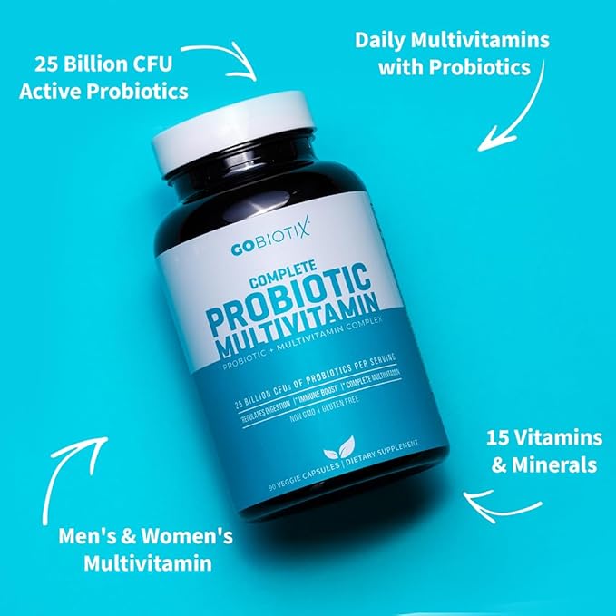 GOBIOTIX Multivitamin with Probiotics and Digestive Enzymes - 25 Billion CFU - Digestive Health Probiotics for Women and Men - Gluten Free Pills - 90 Capsules