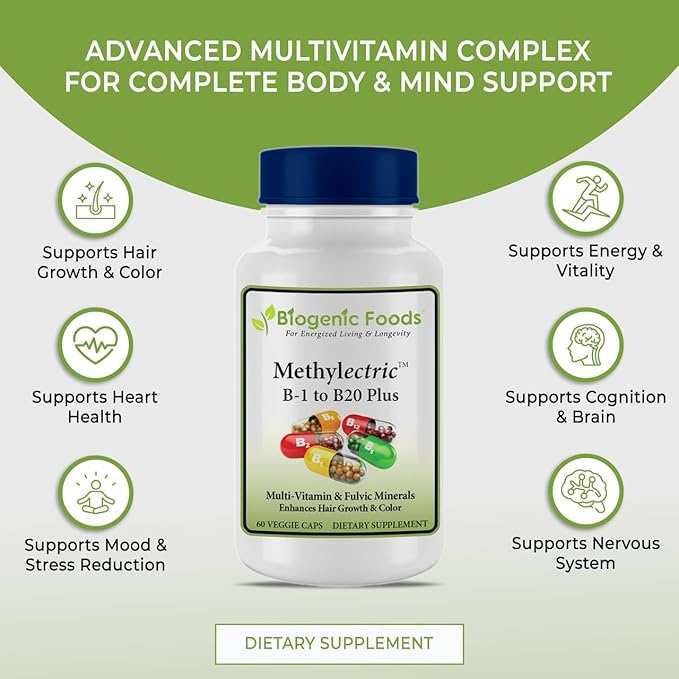 Methylectric B-50 Complex - Methylated B1 - B20 Multi-Vitamin and Fulvic Minerals Veggie Caps