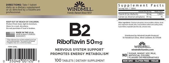 Windmill Vitamin B-2 50 mg Tablets - 100 ea (6 Pack)