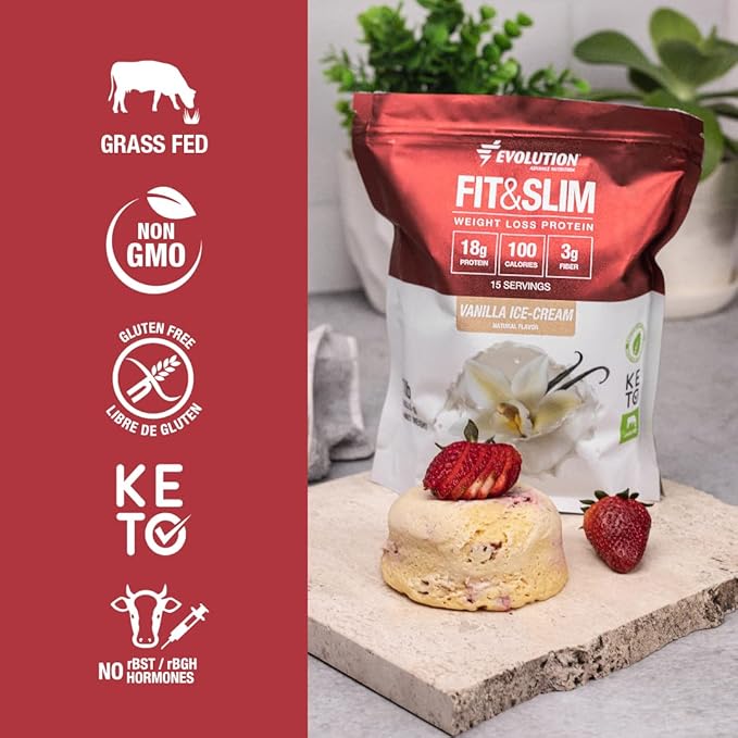 Evolution Advance Nutrition Fit &amp Slim Blend – Grass-Fed Whey Protein Powder for Easy Digestion Keto-Approved Non-GMO Stevia Sweetened Natural Flavor – 2 Pounds (Vanilla)