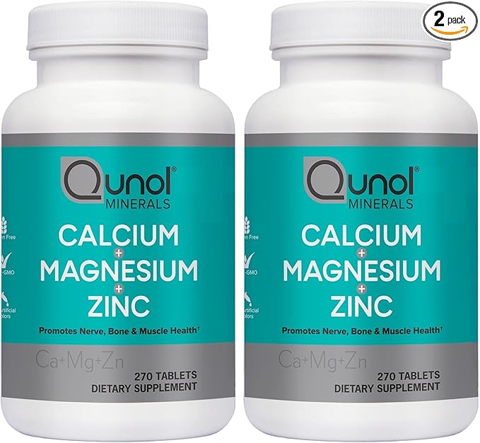 Qunol Calcium 3 in 1 Tablets with CalciumMagnesium &amp Zinc for Immune SupportBoneNerveand Muscle Health Supplement270 Count (Pack of 2)