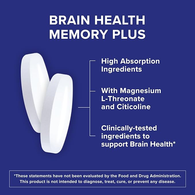 Qunol Brain Health Memory Plus Magnesium L-Threonate &amp Citicoline Clinically Tested Ingredients to Improve Memory Focus Attention and Productivity 60 Count (Pack of 1)