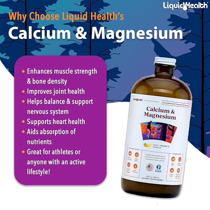 LIQUIDHEALTH Calcium and Magnesium Liquid Supplement &amp Organic Methyl B12 5000mcg Vitamin Drops with Tart Cherry Juice for Immune Support Natural Energy Boost Imroved Focus Bone &amp Joint Sup