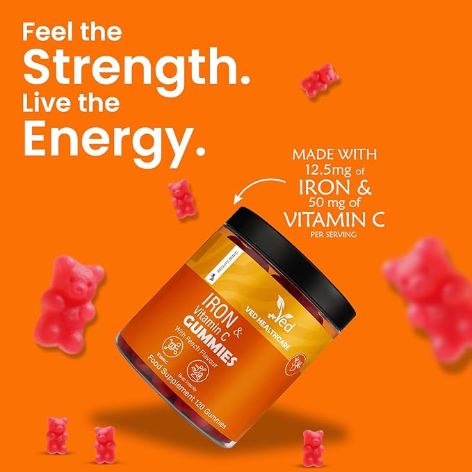 Iron Supplement Gummies 12.5 mg for Women &amp Men - Iron Gummies with Vitamin C - Chewable Prenatal &amp Adult 120 Iron Gummies