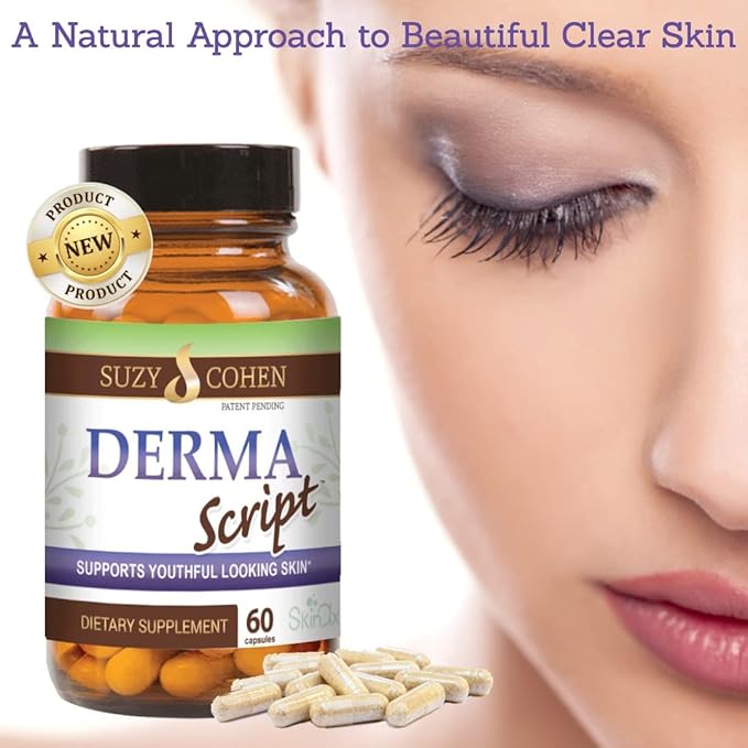 Script Essentials DermaScript Clear Skin Probiotic- Skin Care Routine Supplement - Biotin Face Supplemnt - Fights Acne Dryness Irritation and Rashes (60 Capsules)