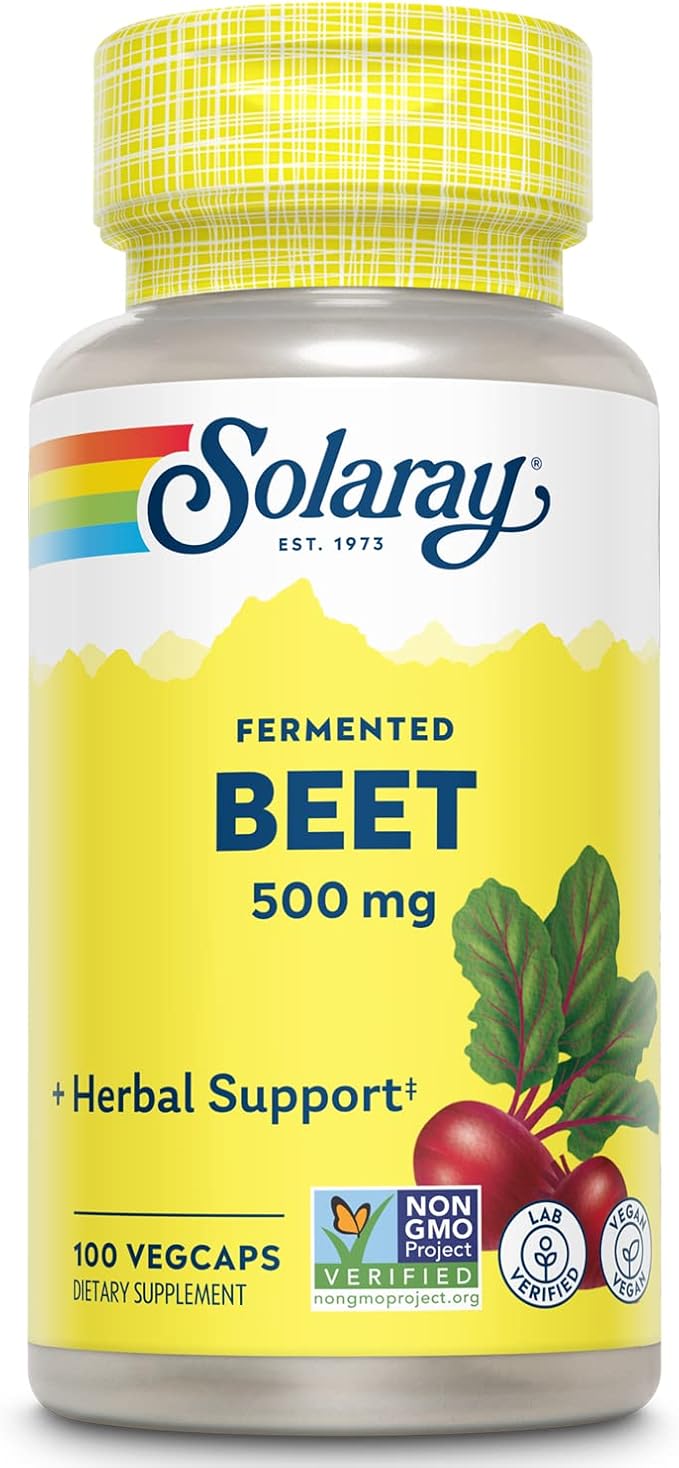 SOLARAY Fermented Beet Root Extract from Organic Beets - Beet Root Capsules Traditionally Used for Energy Endurance Blood Flow Heart Health Support - Vegan Non-GMO 60-Day Guarantee 100 VegCaps