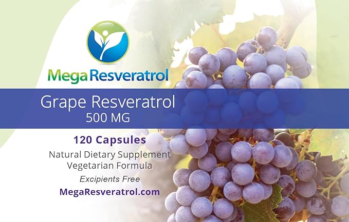 Mega Resveratrol Red Grape Skin Piceid Resveratrol Water-Soluble/High Absorption/Boosts Nitric Oxide. 500mg per Capsule. Purity Certified. NO Toxic “inactive” Ingredients. Keto Vegan Non-GMO.