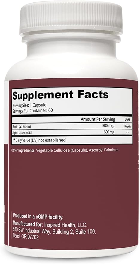 LUMINSPIRED HEALTH Alpha Lipoic Acid 600mg CR with Biotin 500mcg for Better Absorption 60 Vegan Tablets Supports Antioxidant Function Glucose Metabolism &amp Healthy Nerve Supplement Gluten Free