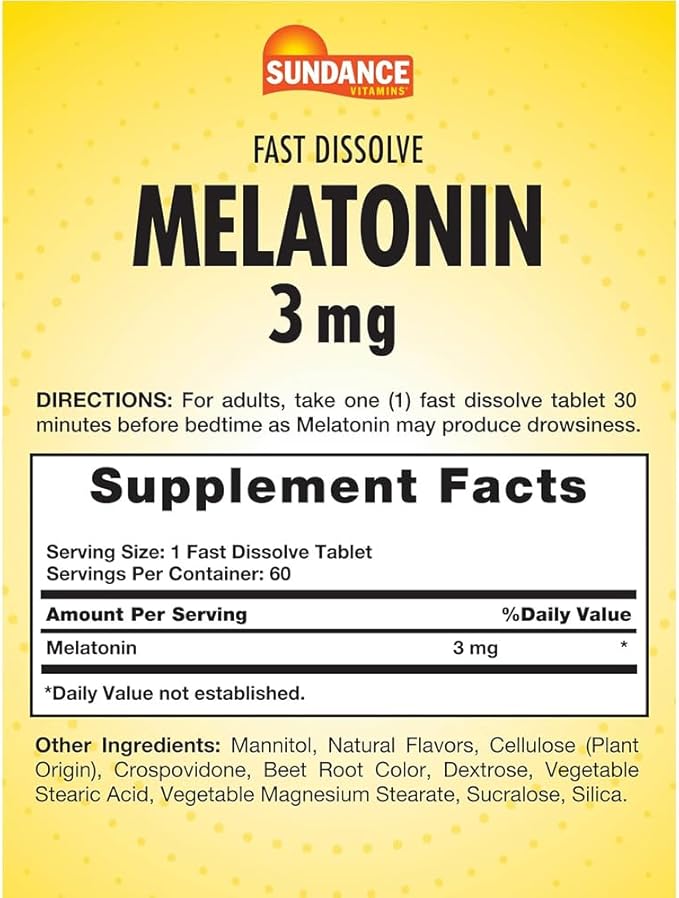 Sundance Vitamins Melatonin 3 mg Natural Berry Flavor - 60 Tablets Pack of 3