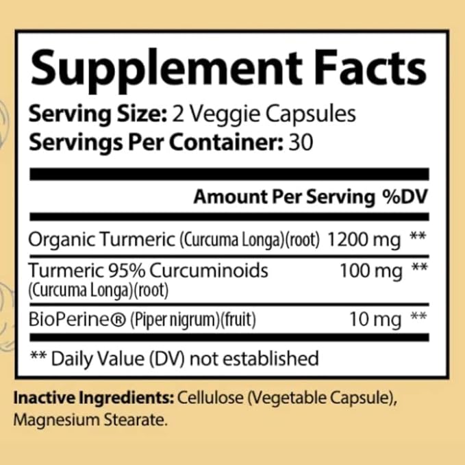 Turmeric Curcumin 1300mg - Extra‑Strength Joint &amp Inflammation Support - High Absorption with Black Pepper Extract - 95% Curcuminoids Joint Support Supplement - 60 Capsules