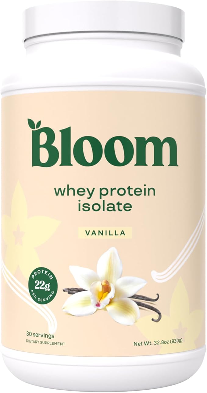 Bloom Nutrition Whey Isolate Protein Powder Vanilla - Pure Iso Post Workout Recovery Drink Blend Smoothie Mix with Digestive Enzymes for Gut Health - Low Carb Keto &amp Zero Sugar Added