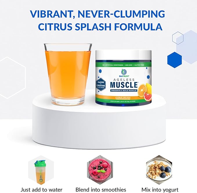 BioTrust Ageless Muscle Builder - Creatine HMB Powder with Vitamin D3 &amp Betaine - Build &amp Preserve Naturally Declining Muscle Mass &amp Strength - Citrus Splash 30 Servings