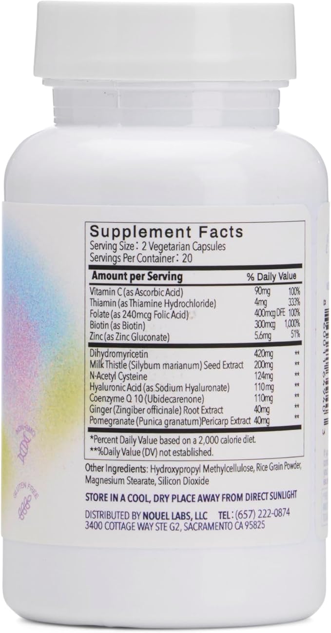 Nouel | Skin + Liver + Immunity Support | Recovery Supplement for Drinking | Milk Thistle NAC Hyaluronic Acid CoQ10 Biotin Antioxidants | 40 Capsules