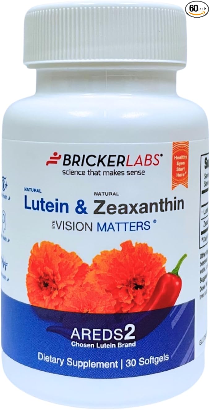 Bricker Labs Natural Lutein + Zeaxanthin Eye Supplement – Supports Eye Brain and Skin Health with Macular Carotenoids Superior Bioavailability AREDS2 Chosen Lutein Source – 60 Soft Gels