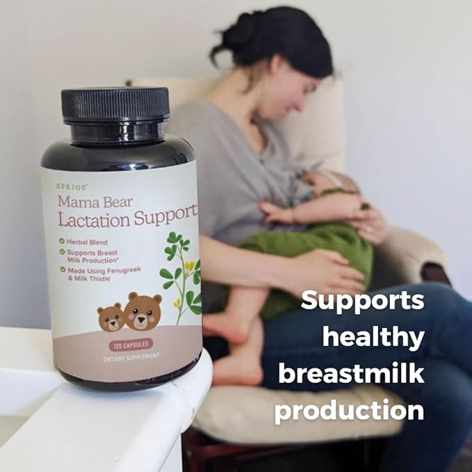 SPRIGS Mama Bear Herbal Lactation Support 120 Capsules | Breastfeeding Supplement with Galactagogue Herbs Like Fenugreek &amp Milk Thistle to Support Breastmilk Production | for Nursing or Pumping M