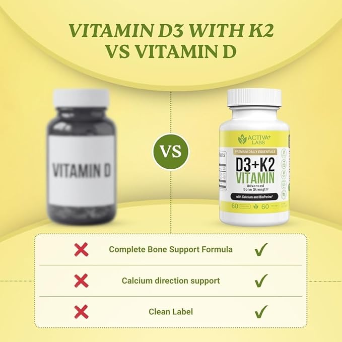 Vitamin D3 &amp K2 – Vegan Non-GMO Bone &amp Teeth Support Supplement – Immune &amp Muscle Function – Heart Health D3 K2 Vitamins for Men &amp Women Gluten &amp Sugar Free–60 Days Supply