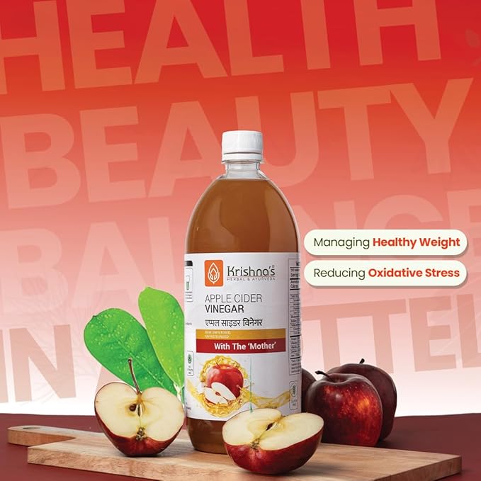 KRISHNA'S HERBAL &amp AYURVEDA Apple Cider Vinegar 1000 MlRawUnfilteredUnpasteurizedWith The Mother 1 l (Pack of 1) Standard